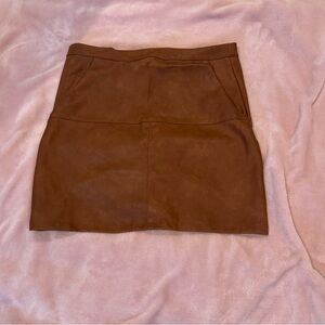 brown faux leather skirt, mid thigh length